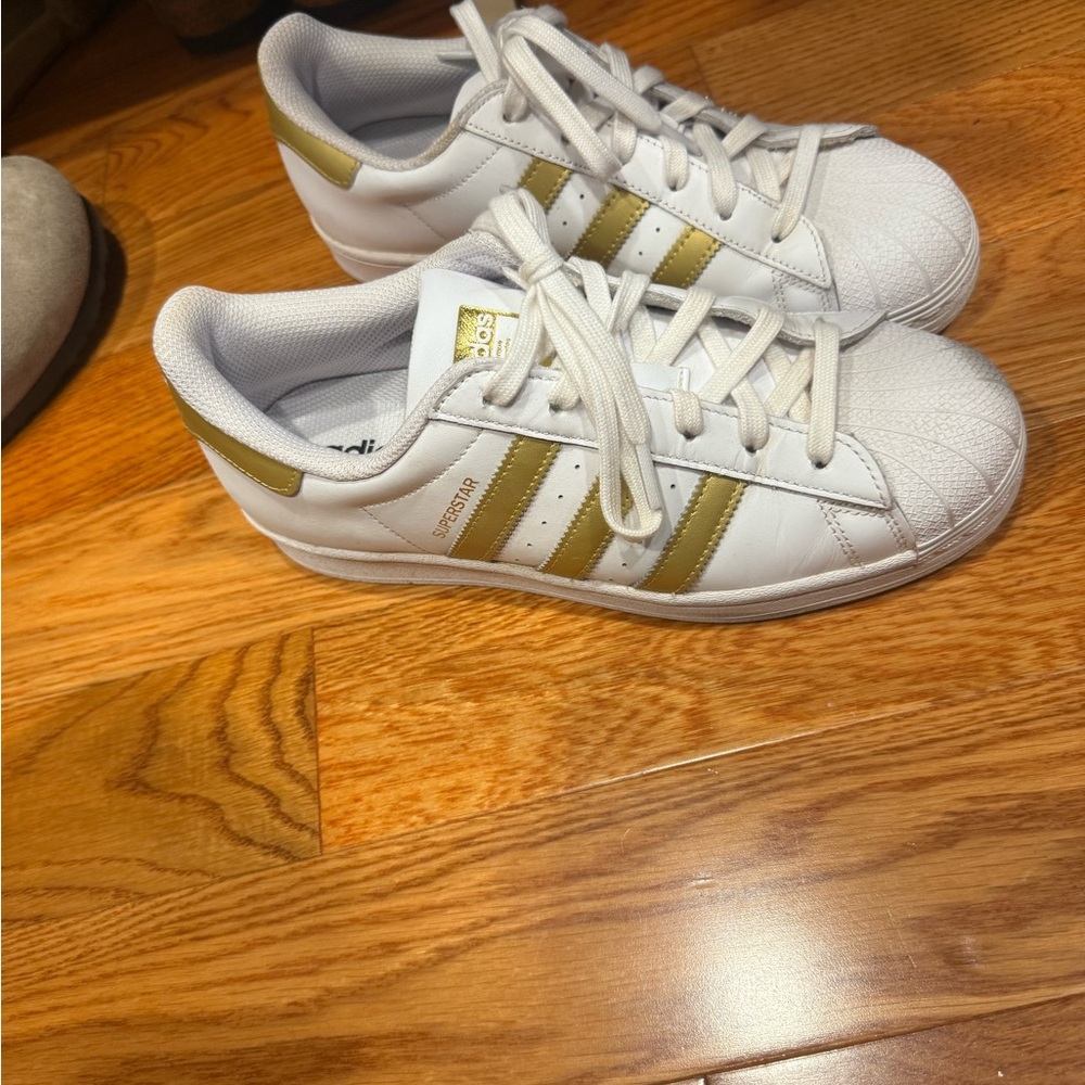 Adidas Women's White and Gold Sneakers
